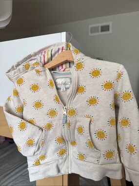 Baby Boden Cream Hoodie with Sunny Smiley Print